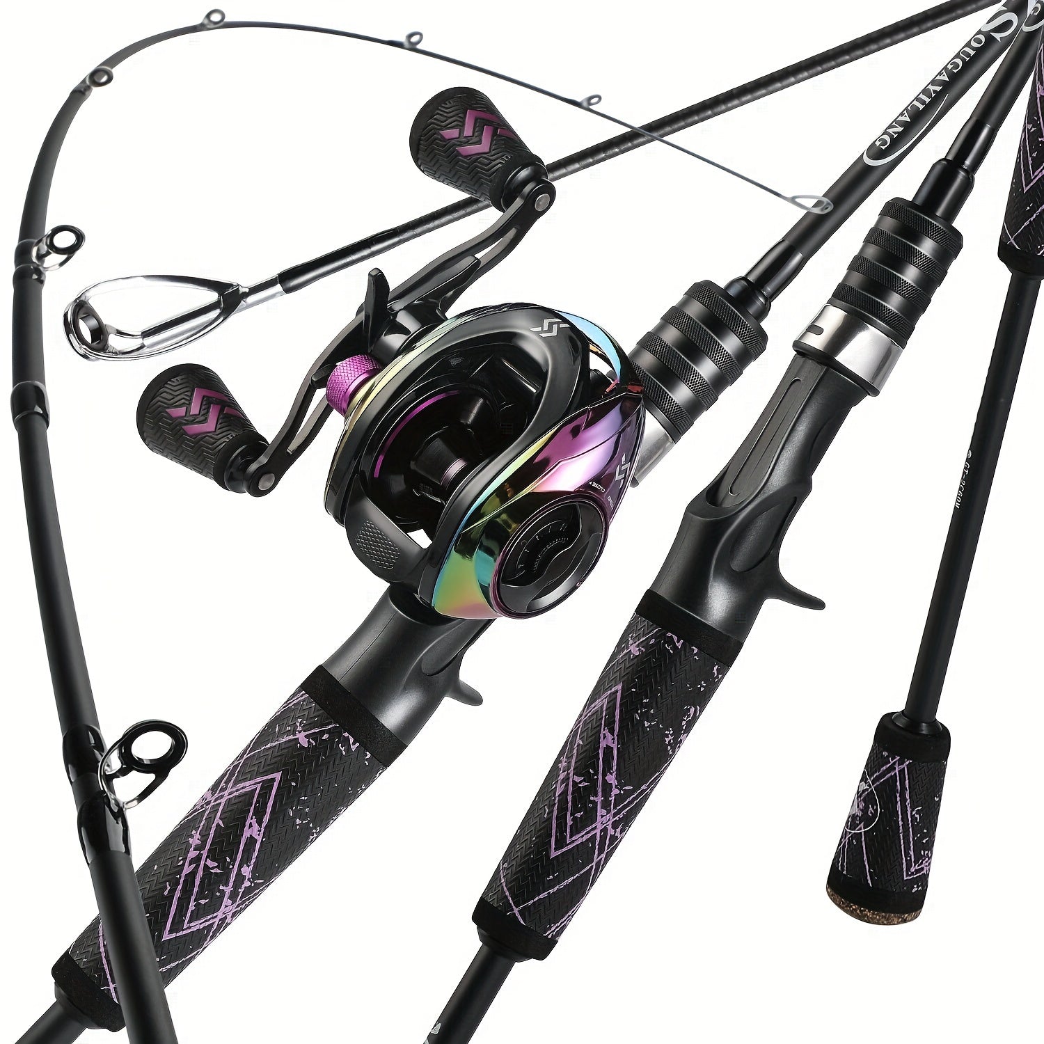 Sougayilang Fishing Rod And Reel Combo, Medium Fast Baitcasting Combo, 24-Ton Carbon Fiber 2 Pieces Fishing Poles With Baitcaster Reel Super Polymer Handle Baitcasting Fishing Combo