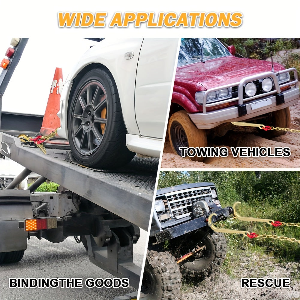 Heavy-Duty 5/16in x 6ft G80 Car Rescue J Hooks Towing Chain - Grab Hooks with 4700lbs WLL, 15in J-Hook, RTJ, Grab & Safety Hook, 5-in-1 V-Bridle Tow Chain for Truck, Farm, Motor Vehicle, Trailer Safety and Recovery