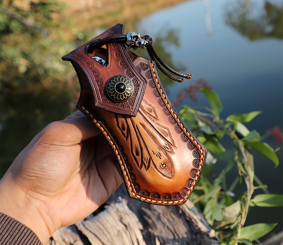 1PC High Quality Handmade Damascus Steel Folding Pocket Knife With Leather Sheath, Pocket Back Clip, Rosewood Handle, Men's EDC Pocket Knife, Outdoor Camping, Mountaineering Adventure, Traveling Fishing Tool Knife