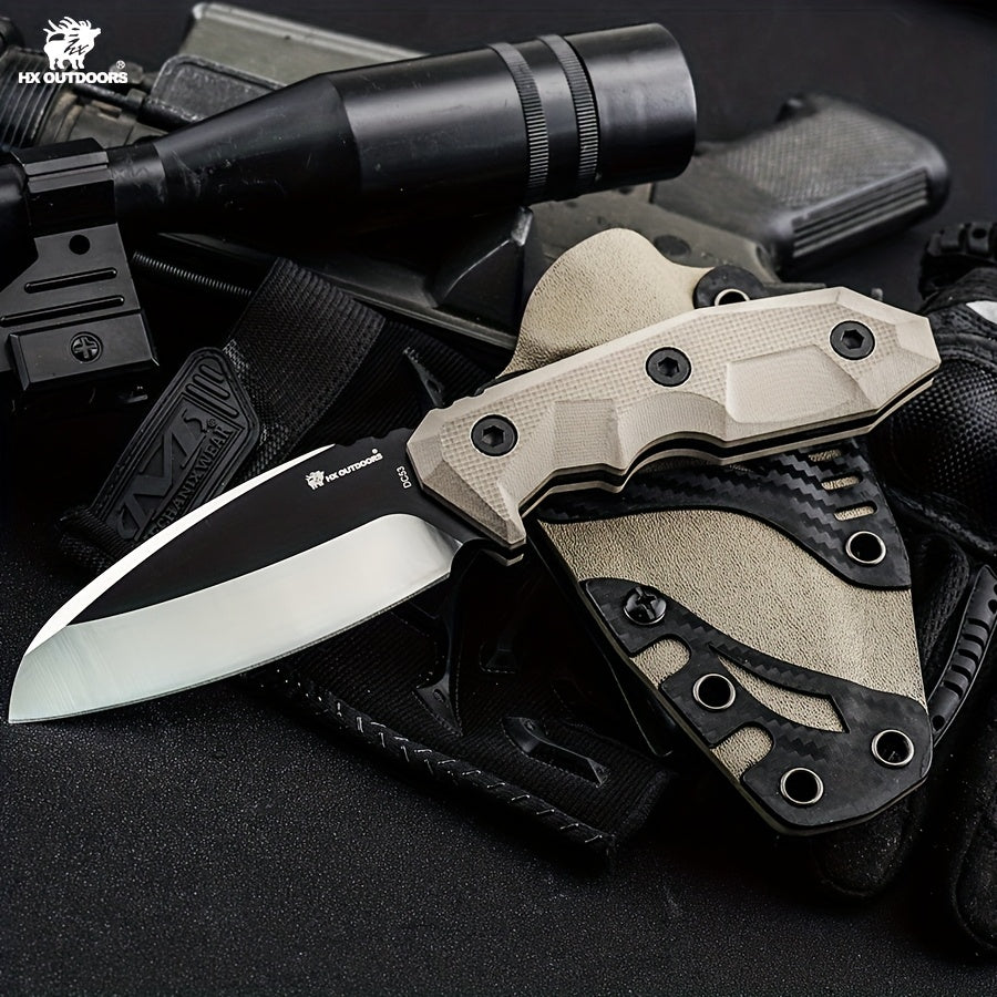 HX Outdoors Hand-Forged Survival Knife - Full-Tang Blade, Sharp Multi-Functional Outdoor Straight Knife with Black Sheath-like Keel, Heavy-Duty for Camping, Hunting, Fishing, Bushcraft & Kitchen Use - Compact Portable Fixed B