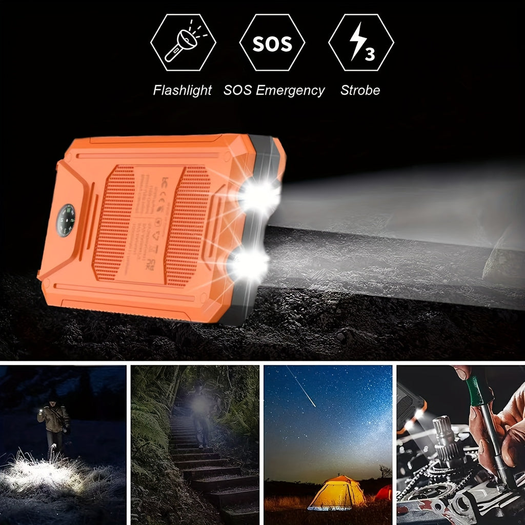 10000mAh/20000mAh Solar Powered Power Bank with Flashlight/USB/Type-C/Micro Interface/compass for Mobile Digital Electronics Devices, Durable and Long-lasting, Travel Camping, LED Flashlight, Hiking Buckle. The Best Gift for