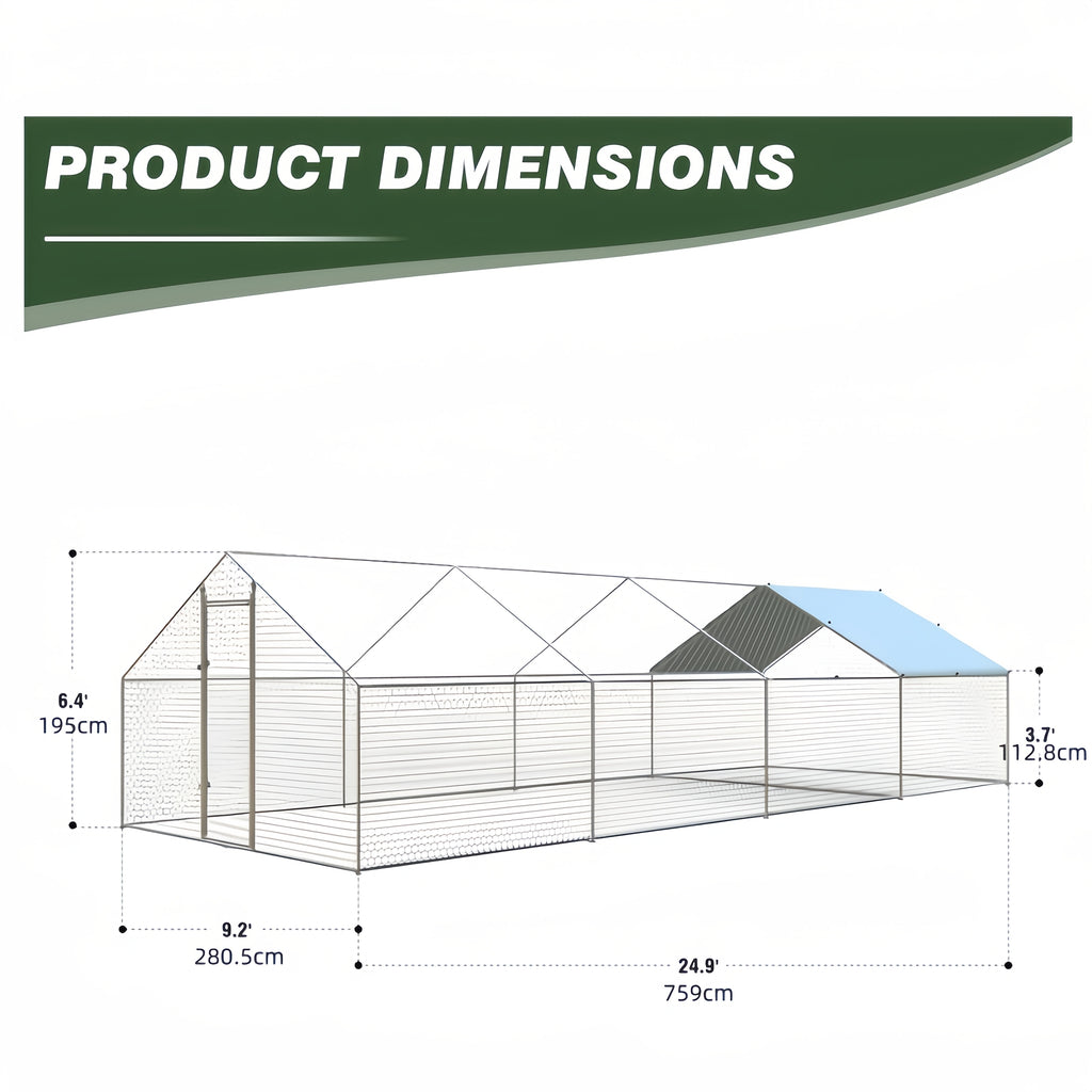 Large Metal Dog Cage & Chicken Coop with Walk-In Access, Spire Roof & Anti-UV Cover - Durable Outdoor Poultry Pen for Backyard Farm, Small Animals, Dogs - Weather-Resistant Design, Weatherproof Construction, Chicken Coop Acce