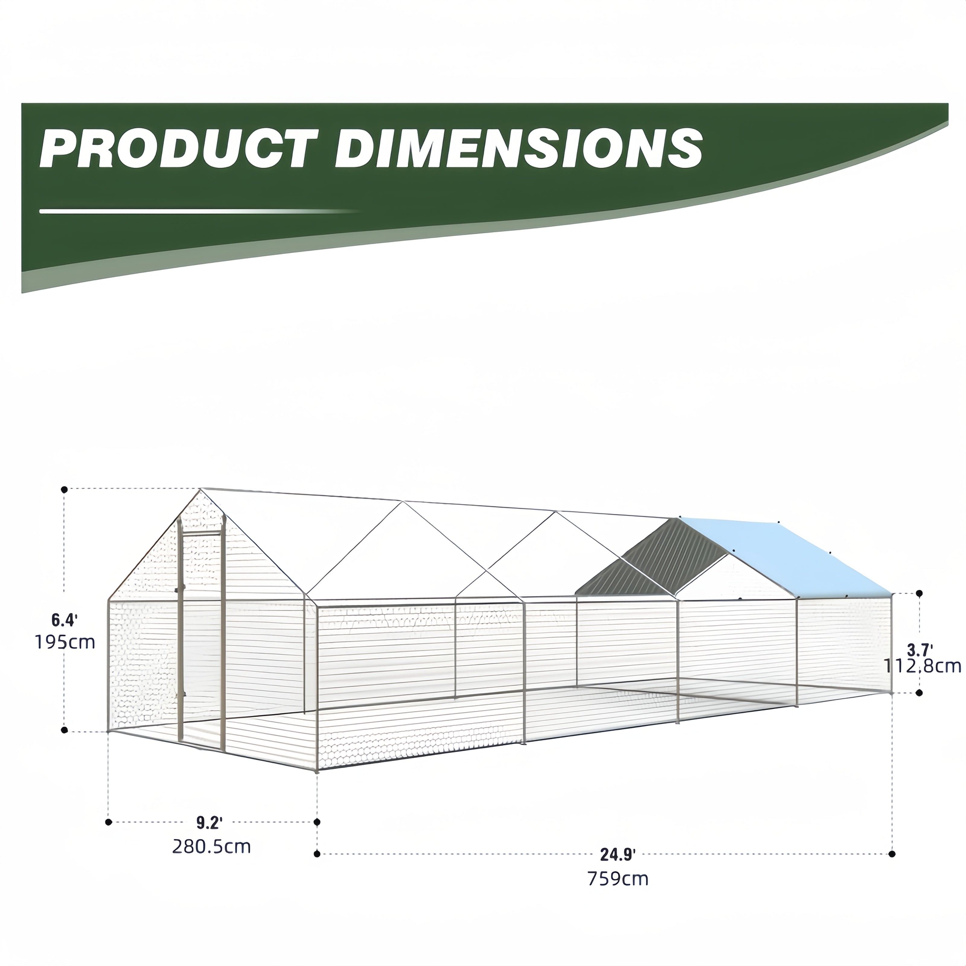 Large Metal Dog Cage & Chicken Coop with Walk-In Access, Spire Roof & Anti-UV Cover - Durable Outdoor Poultry Pen for Backyard Farm, Small Animals, Dogs - Weather-Resistant Design, Weatherproof Construction, Chicken Coop Acce
