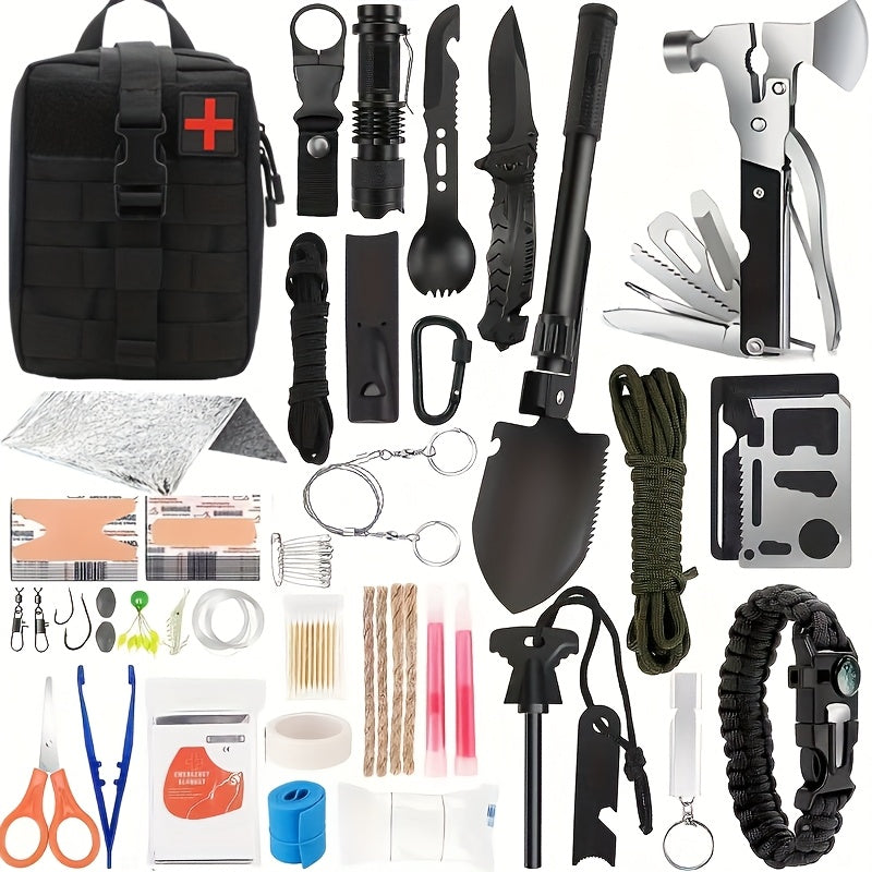Survival Kit" of Professional Survival Equipment And Devices Outdoor Multifunctional Tools. Suitable for Male Fathers And Husbands Who Enjoy Camping And Outdoor Adventures