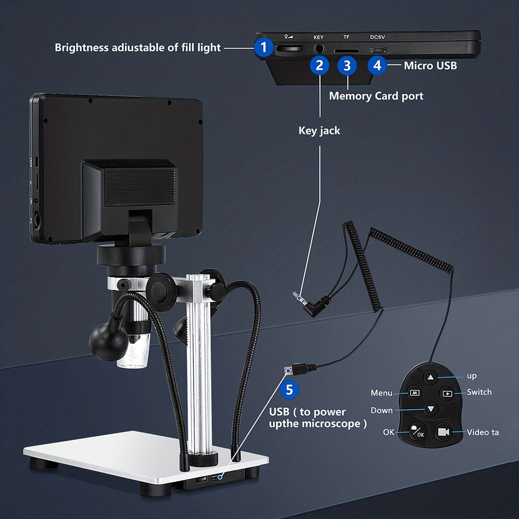 Rievbcau 7-Inch Hd Digital Microscope With 1200X Magnification - Perfect For Electronics Repair & Photography