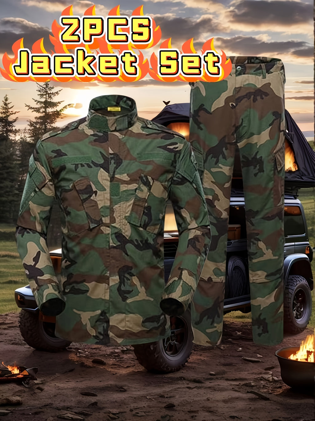 2-Pack Men'S Tactical Cargo Pants & Outdoor Jacket Set - Durable, Lightweight Ripstop Fabric, Slim Fit with Multiple Pockets for Hunting, Training, Hiking, Camping - All-Season Comfort, Hunting Gear, Camping Attire, Sporty St