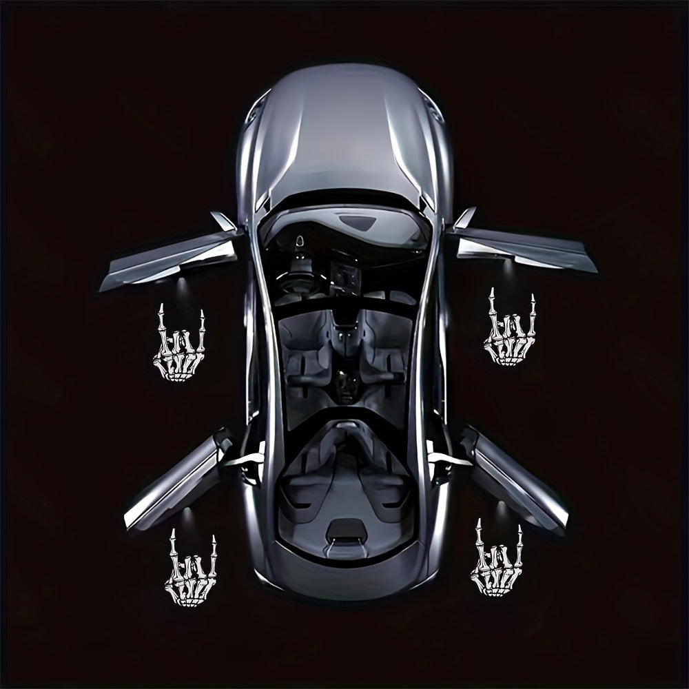 Arm Skull Finger Pattern Car Door Welcome Projector LED Shadow Light, Arm Skull Finger Car Accessories, Arm Skull Finger Gifts, Skull Skeleton Bone Middle Finger, Car Welcome Lights, Christmas Car Decoration, Suitable for All