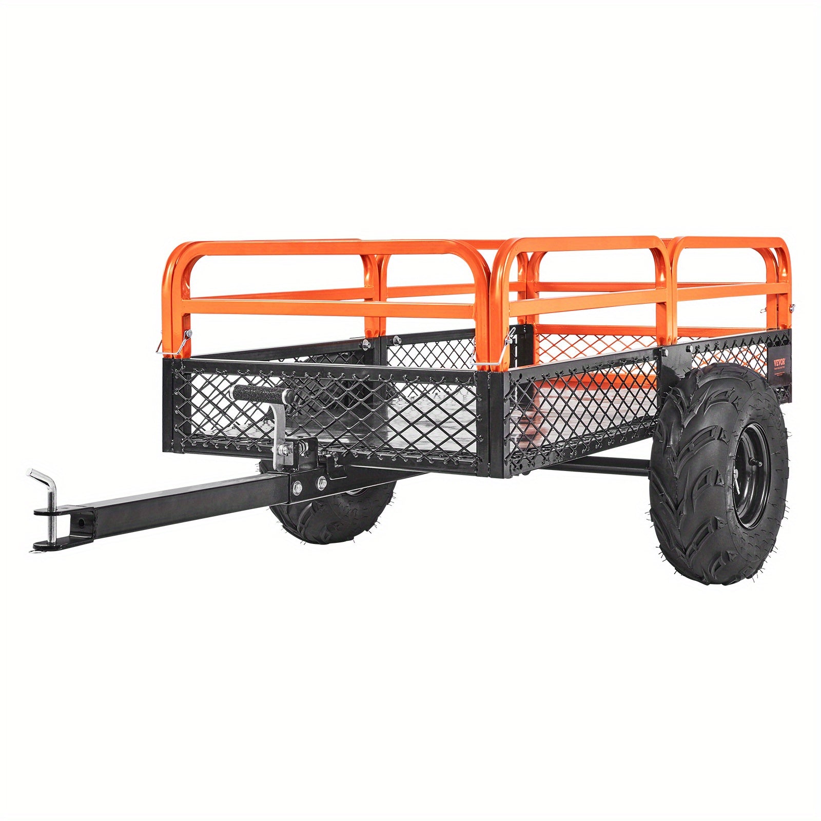 Heavy Duty Steel ATV Dump Trailer, 15 Cubic Feet Capacity, Black & Orange Grid Design with Removable Sides and 2 Tires, Compatible with Mowers, Tractors, ATV, UTV - Ideal for Garden and Farm Use, Outdoor Hauling | Functional