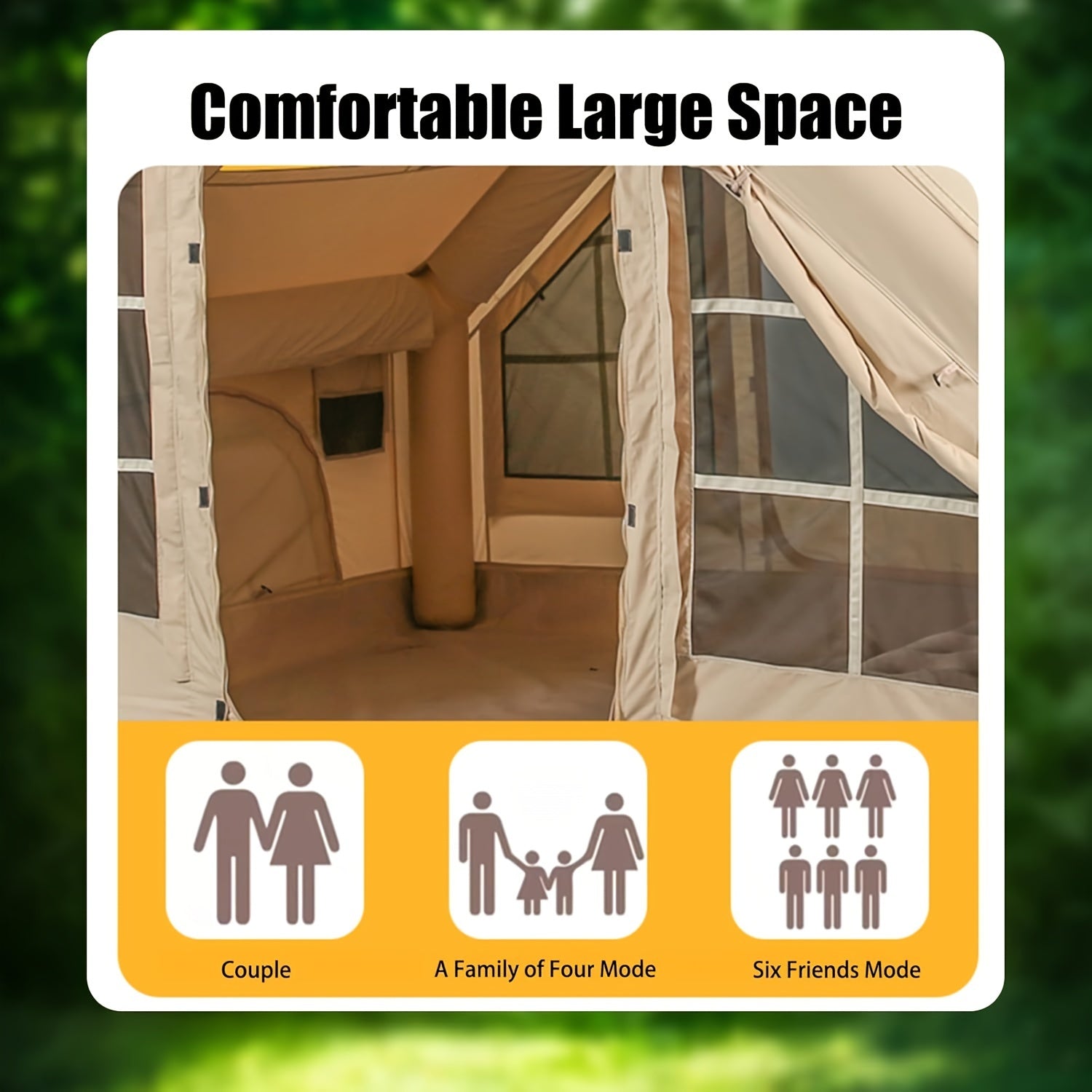 Inflatable Camping Tents With Hand Pump, Air Glamping Tents, Easy Setup Waterproofand Windproof Blow Up Tent, 4 Seasons Oxford Cabin Tent With Mesh & ChimneyWindow.