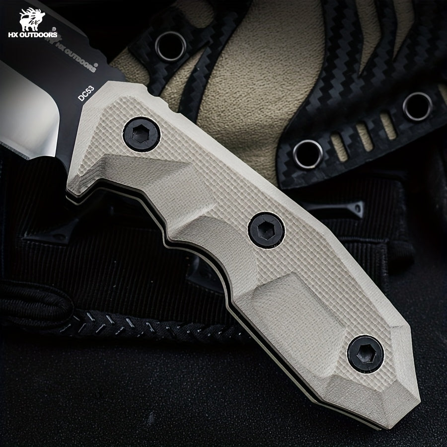 HX Outdoors Hand-Forged Survival Knife - Full-Tang Blade, Sharp Multi-Functional Outdoor Straight Knife with Black Sheath-like Keel, Heavy-Duty for Camping, Hunting, Fishing, Bushcraft & Kitchen Use - Compact Portable Fixed B