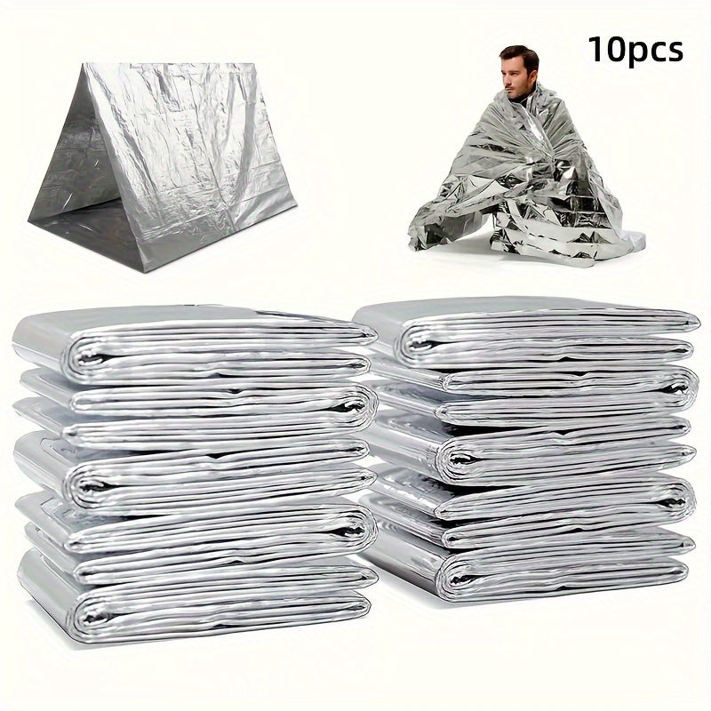 [Emergency Thermal Blankets] 10-Pack Heavy-Duty Emergency Thermal Blankets - Extra Large 52x82 Inch (4x6.5ft) Mylar-like Reflective Foil Sheets for Extreme Cold & Heat Protection - Portable Shelter & Ground Cover for Camping,