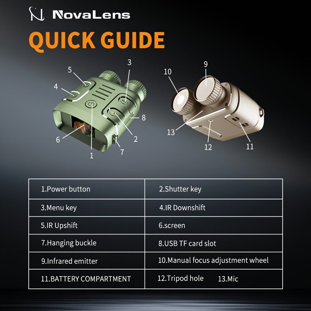 NovaLens 1080P Night Vision Binoculars Goggles HD 10X Zoom, Day/Night Use 800m Range, Photo/Video Recording for Hunting/Fishing/Camping with 2.4" Screen -Outdoor Survival Gear, Perfect Gift for Men Ideal for Wildlife Observat