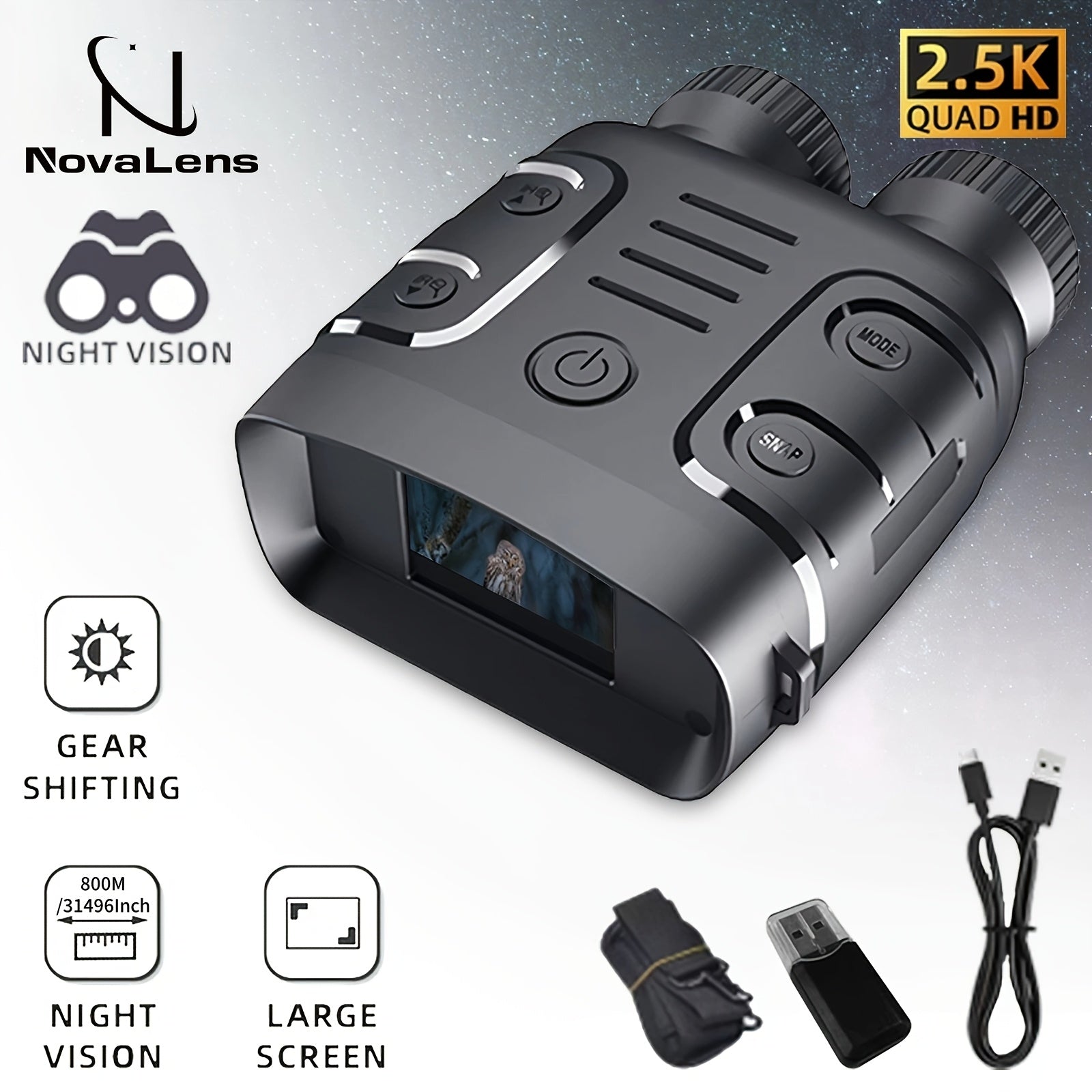 NovaLens 1080P Night Vision Binoculars Goggles HD 10X Zoom, Day/Night Use 800m Range, Photo/Video Recording for Hunting/Fishing/Camping with 2.4" Screen -Outdoor Survival Gear, Perfect Gift for Men Ideal for Wildlife Observat