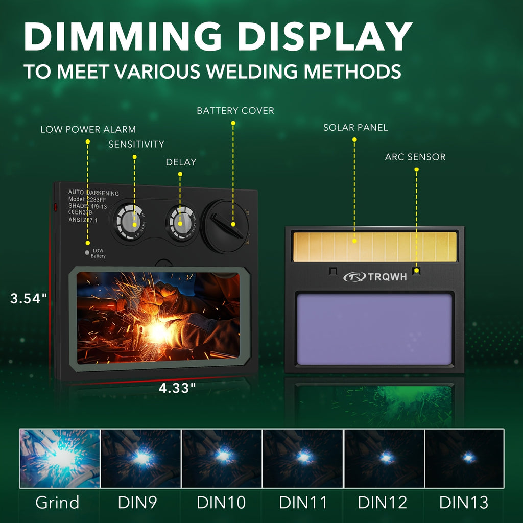 Welding Helmet Auto Darkening Welding Hood With Light True Color 1/1/1/2 Top Optical Clarity Wide Shade 9-13 Welder Helmet Welding Mask With Grinding