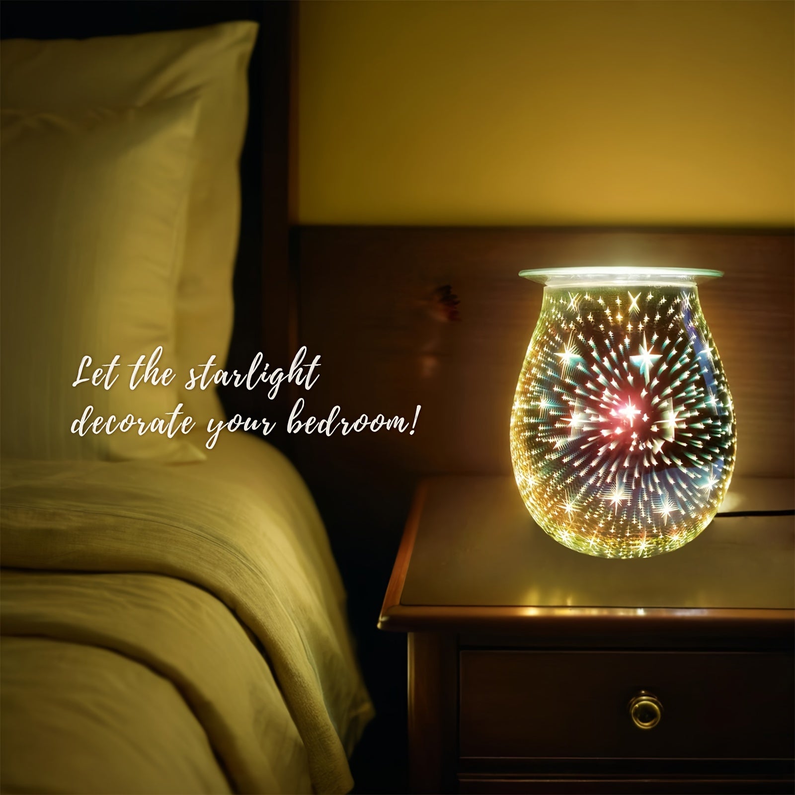 1pc Wax Warmer 3D Glass Fireworks/Starry Stars Electric Wax Melts Oil Burner Fragrance Candle Warmer with Heating Plate for Home Bedroom Office Decorations Gift