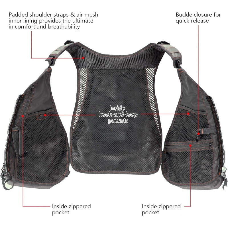 Men's & Women's Heavy-Duty Fly Fishing Vest with 18-Pocket System, Hydration Compatible, Adjustable Padded Back & Waist Straps, Rod Holder & Net Slot - Lightweight Mesh for Trout, Salmon, Pike, Bass (Grey/Green/Tan) - Fly Ves