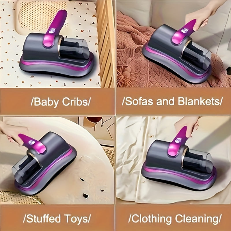 1pc Rechargeable Cordless Handheld Bed Vacuum Cleaner - Personal Care Electronics with Super Suction Power, UV Light, Washable Filter, 36V USB Powered, Deep Cleaning for Beds, Sofas, Pet Hair, Carpets - Includes 18650 Battery