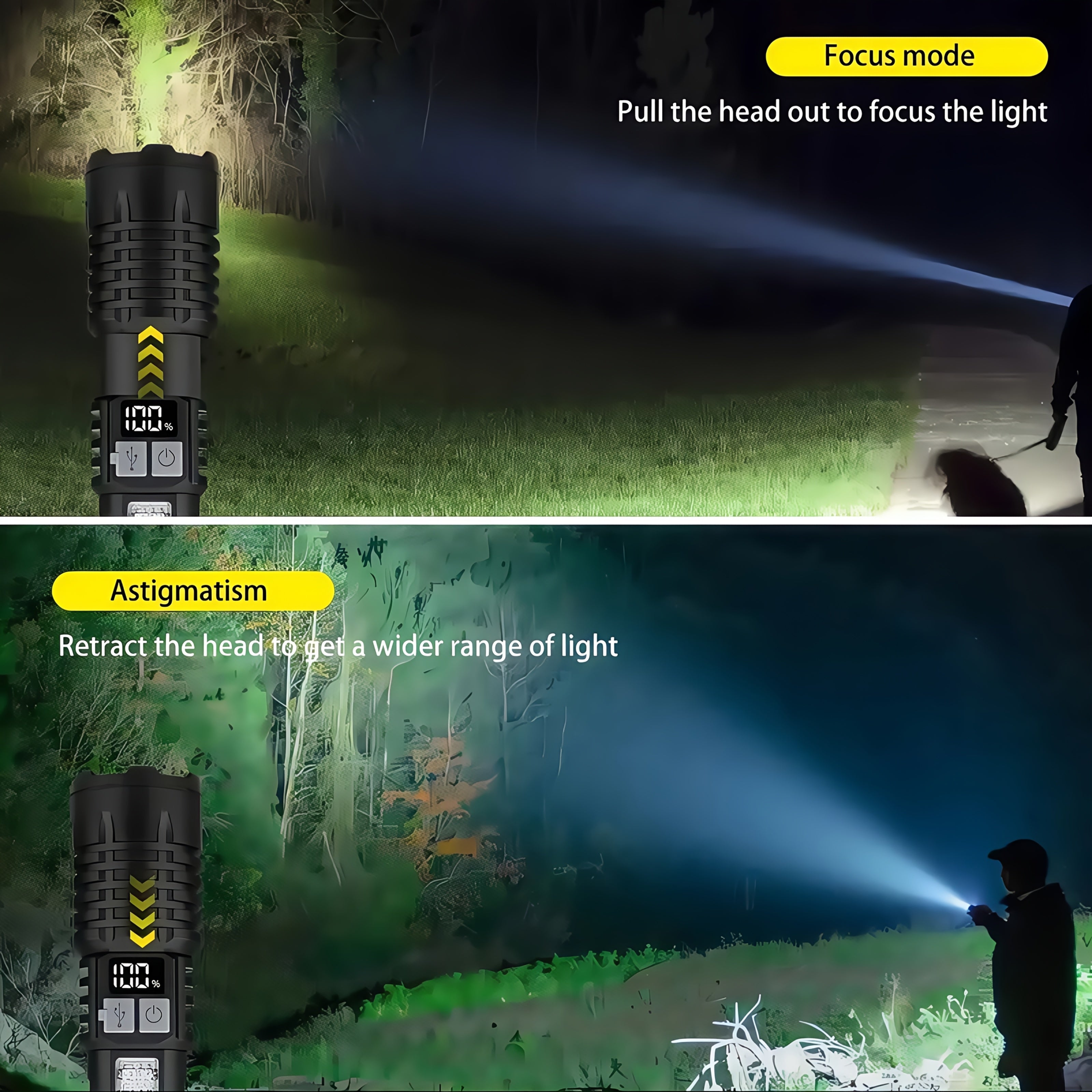 2PACKS High Lumens Rechargeable LED Flashlights Ultra-Bright Flashlights 5 Modes with COB Light Tactical Accessories Zoom-able Torch Handheld Digital Display Flashlight for Outdoor Fishing Survival Hunting Camping Gear And Eq