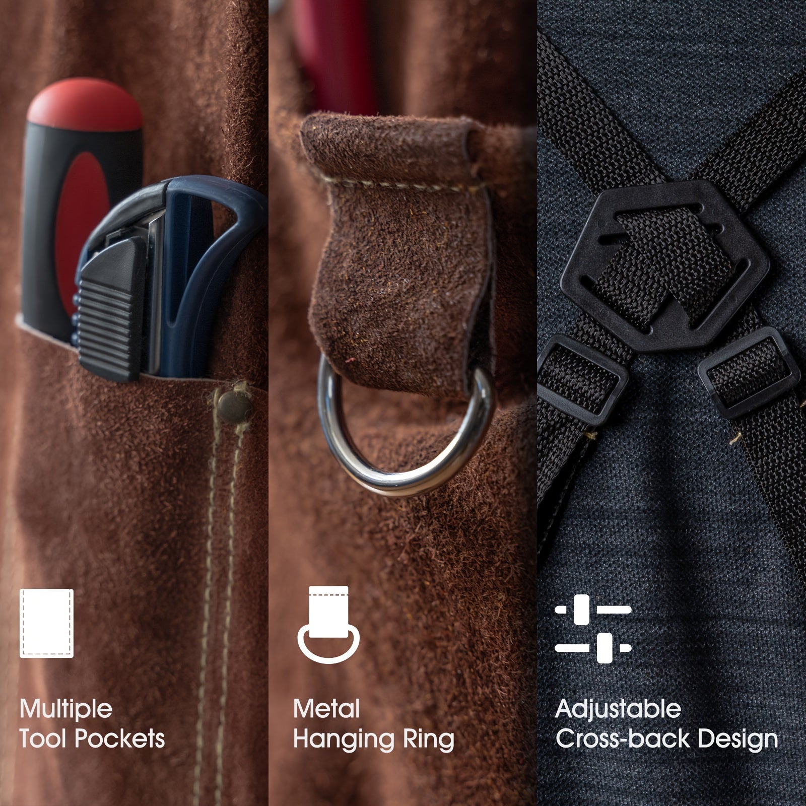 YESWELDER Leather Welding Work Shop Apron With 6 Pockets Heat Flame Resistant Cowhide Welder Apron Heavy Duty Blacksmith Aprons Adjustable For Welders Men Women Length 41"