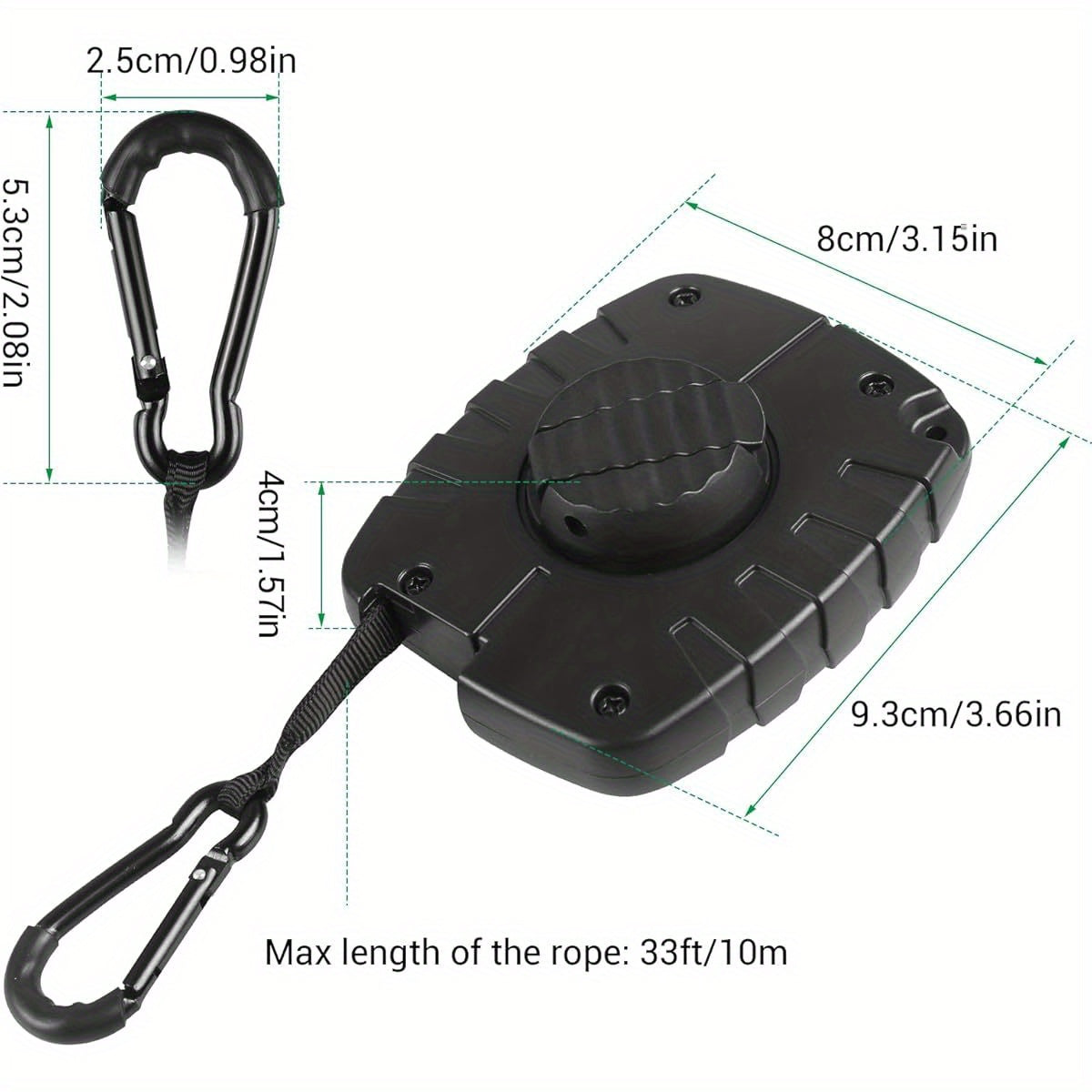 FUNANASUN 33ft Heavy-Duty Retractable Bow Hoist with 66lb Load Capacity - Ergonomic Handle, Secure Carabiner & Quick-Release Rope for Bow Hunting, Tree Stand, Archery, Deer Hunting Accessories, Bow Hunting Gear, Sleek Metalli