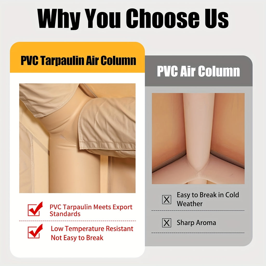 Inflatable Camping Tents With Hand Pump, Air Glamping Tents, Easy Setup Waterproofand Windproof Blow Up Tent, 4 Seasons Oxford Cabin Tent With Mesh & Chimney Window