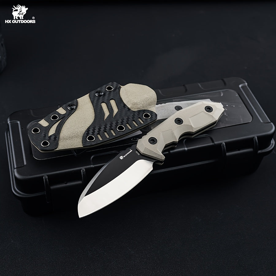 HX Outdoors Hand-Forged Survival Knife - Full-Tang Blade, Sharp Multi-Functional Outdoor Straight Knife with Black Sheath-like Keel, Heavy-Duty for Camping, Hunting, Fishing, Bushcraft & Kitchen Use - Compact Portable Fixed B