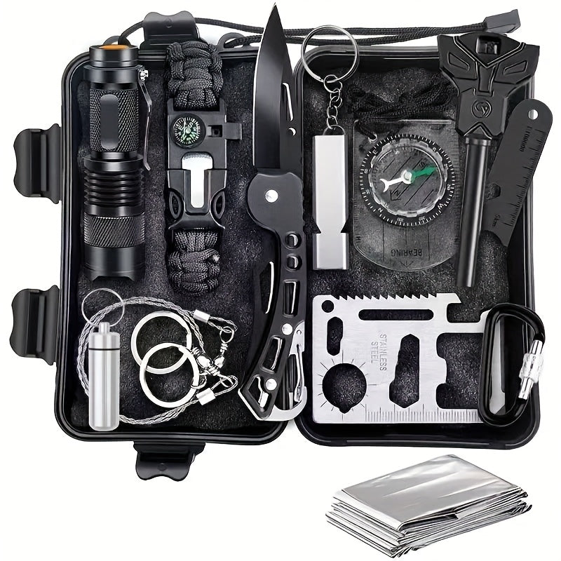 Survival Kit" of Professional Survival Equipment And Devices Outdoor Multifunctional Tools. Suitable for Male Fathers And Husbands Who Enjoy Camping And Outdoor Adventures