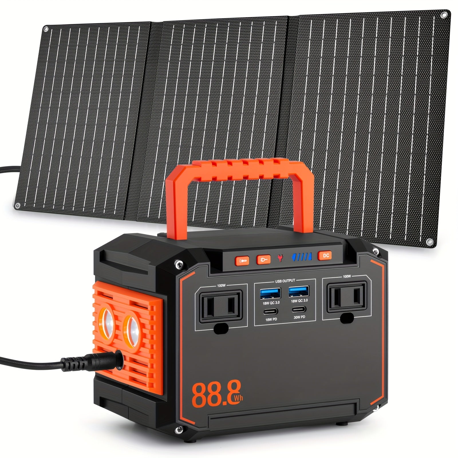 350W/150W Peak Solar Generator Portable Power Station with 40W/30W/21W Solar Panels Included, 240Wh/111Wh/88.8Wh Solar Power Bank AC DC USB Ports for Camping Tents, Emergency Outdoor Home Use, CPAP, Fans, Laptops, Emergency,