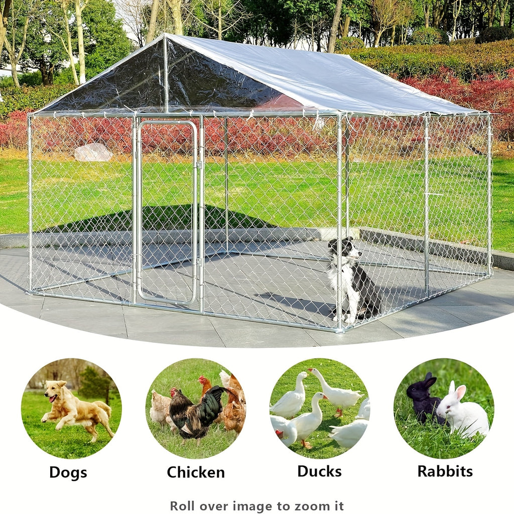 Dog Kennel Outdoor Large Dog House Outside with Waterproof Canopy, Heavy Duty Dog Playpen Galvanized Anti-Rust Dog Cage for Farm Backyard Garden (118'' L x 118'' W x 83'' H)