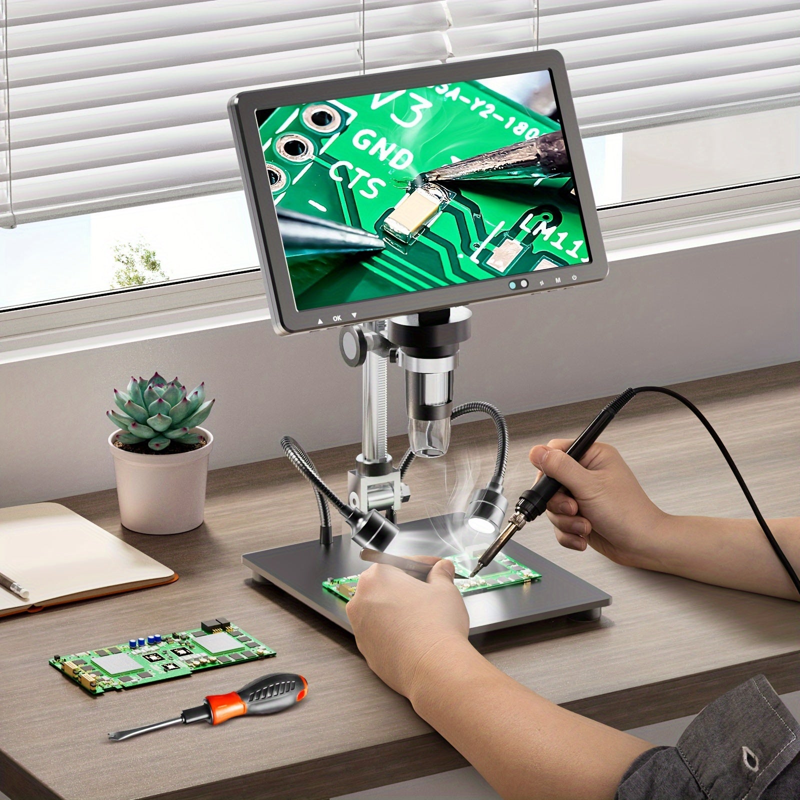 10.1'' Digital Microscope, 2000X Coin Microscope With IPS Screen, 20MP Soldering Microscope For Electronics With 10.4'' Longer Stand, PC View