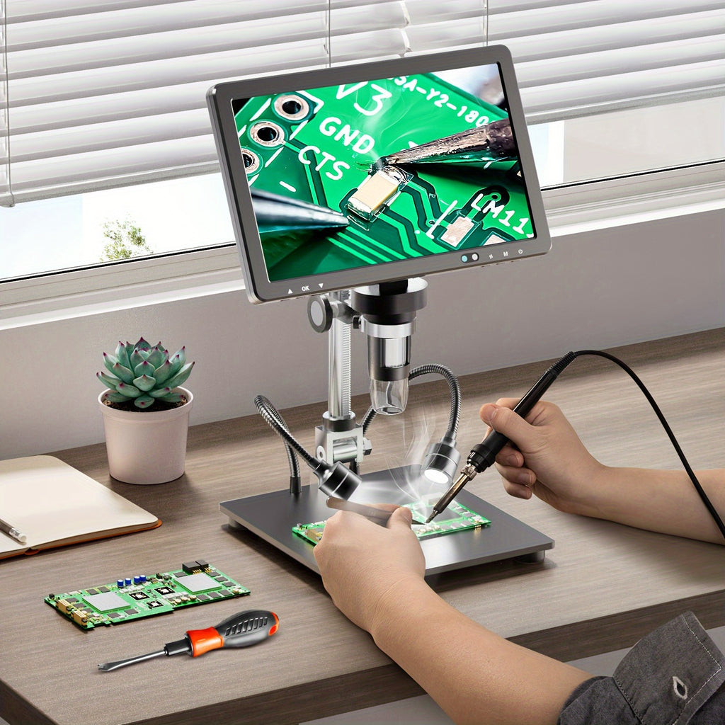10.1'' Digital Microscope, 2000X Coin Microscope With IPS Screen, 20MP Soldering Microscope For Electronics With 10.4'' Longer Stand, PC View
