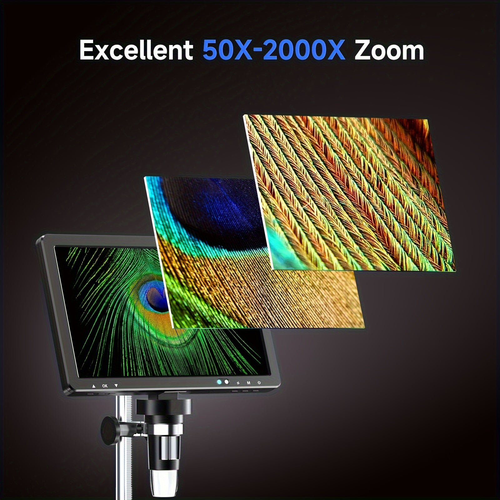 10.1'' Digital Microscope, 2000X Coin Microscope With IPS Screen, 20MP Soldering Microscope For Electronics With 10.4'' Longer Stand, PC View