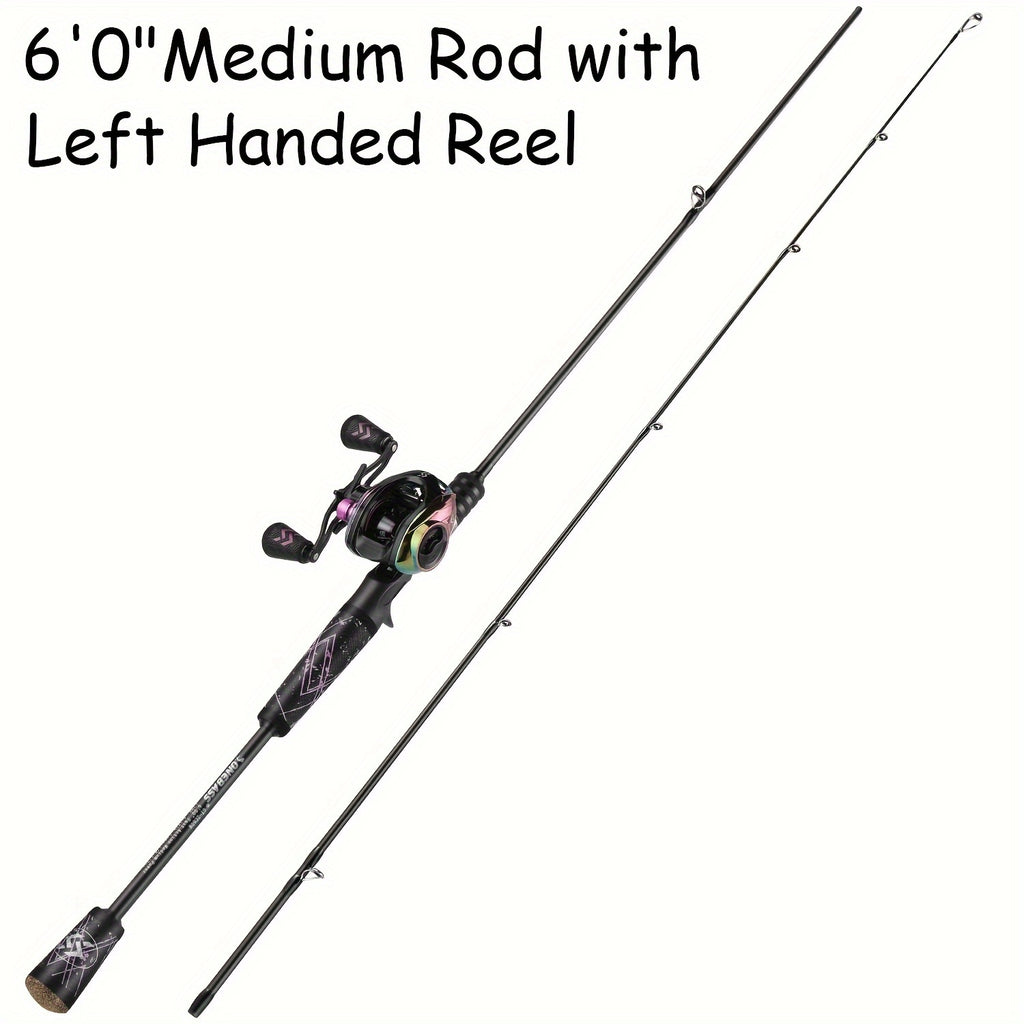 Sougayilang Fishing Rod And Reel Combo, Medium Fast Baitcasting Combo, 24-Ton Carbon Fiber 2 Pieces Fishing Poles With Baitcaster Reel Super Polymer Handle Baitcasting Fishing Combo