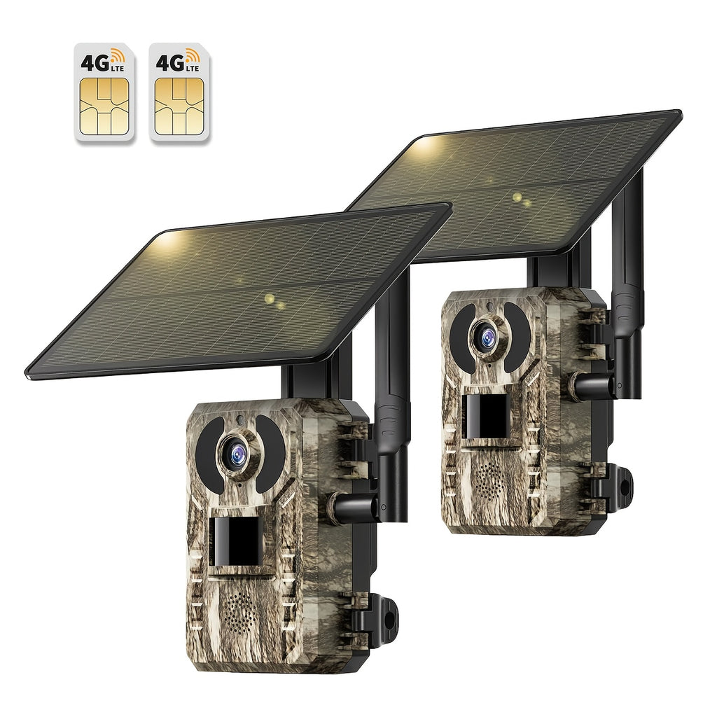 3pcs 4G LTE Cellular Trail Camera/2pcs 4G Camera/1pcs 4G Camera, With 2.7K Real-time View, Night Vision, Built-in SIM Card, Remote Phone Access, 0.2S Sports Activation, With Solar Panel, Suitable For Remote Areas Such As Moun
