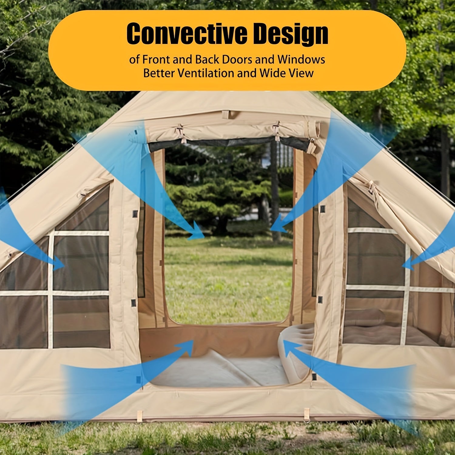 Inflatable Camping Tents With Hand Pump, Air Glamping Tents, Easy Setup Waterproofand Windproof Blow Up Tent, 4 Seasons Oxford Cabin Tent With Mesh & ChimneyWindow.