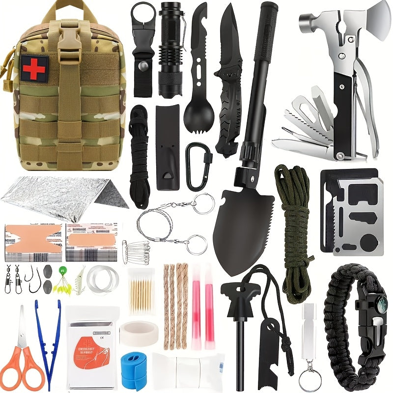 Survival Kit" of Professional Survival Equipment And Devices Outdoor Multifunctional Tools. Suitable for Male Fathers And Husbands Who Enjoy Camping And Outdoor Adventures