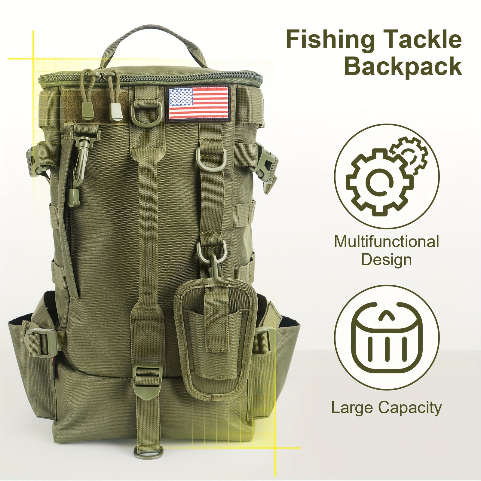 YVLEEN Fishing Tackle Backpack with Rod Holders, Large Tackle Box Bag & Fishing Tackle Backpack for Fishing, Camping, Hiking, Backpack Fishing Tackle Bag, Fishing Gear And Equipment Tackle Box, Fishing Backpack High Quality,