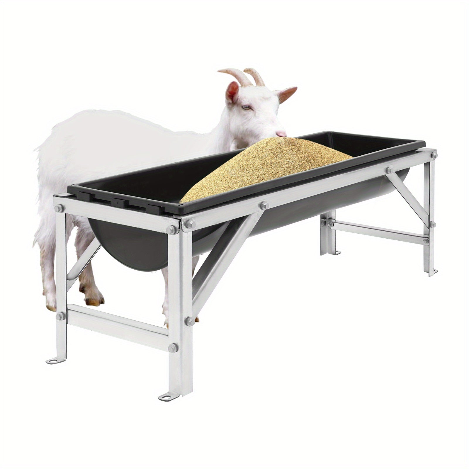 OUKANING 35L/9.25Gal Large Capacity Horse Feeder Water Trough with Stand - Durable Metal Frame, Easy-Clean Design for Calfes, Sheep, Horses, Alpacas & Goats - Farm Livestock Feeding & Hydration, Horse Feeder, Sturdy Construct