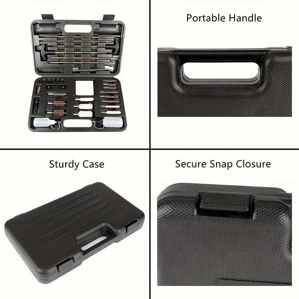 Gun Cleaning Kit with Oil Pot - Heavy-Duty Plastic Case, Multi-Tool Set for Shotguns, Rifles, Pistols - Compatible with 9mm, 12G, 20G, 22LR, 22WLR, Gun Cleaning Kit, Hunting Gear, Minimalist Design, Durable Construction, Outd