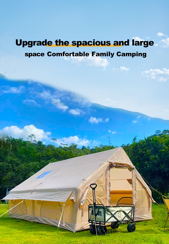 8-10 Person Inflatable Camping Tents, 129 SqFt Large Air Tent, Winter Blow Up Tent with Stove Pipe Port, 4-Season Glamping Tent with Large Mesh Windows& Zipper Closure, for Couples, Group And Family