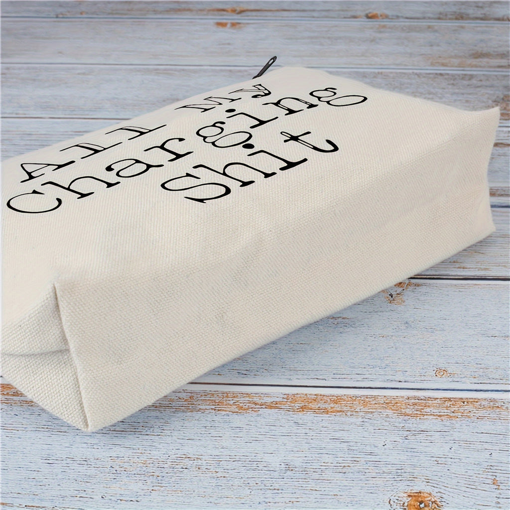Funny 'All My Charging Sh*t' Canvas Zipper Pouch - Cord Organizer for Electronics & Phones, Non-Waterproof