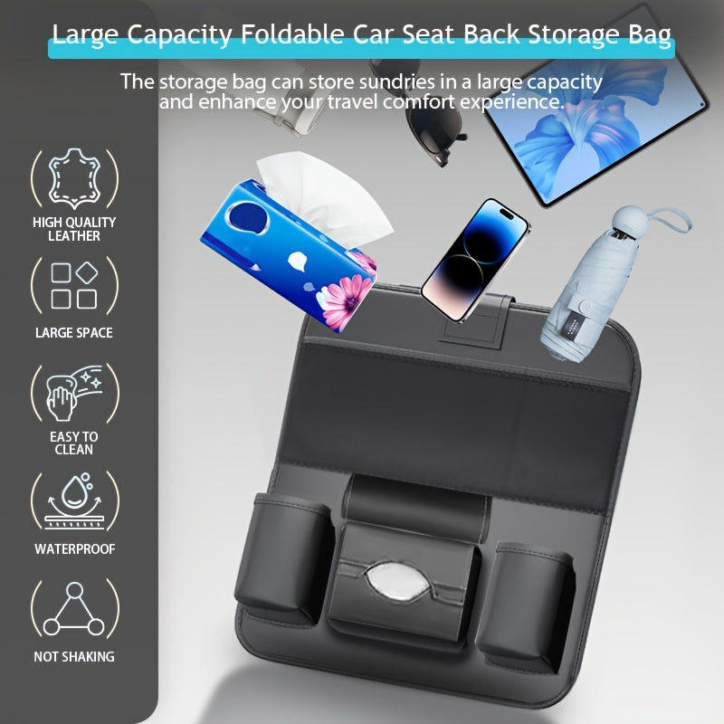 Car Backseat Organizer, Folding Rear Seat Car Parts, Road Trip Car Accessories, Multi-function Backrest Storage Trash Can, Large Storage Bag, Notebook, Dining Table, Tray
