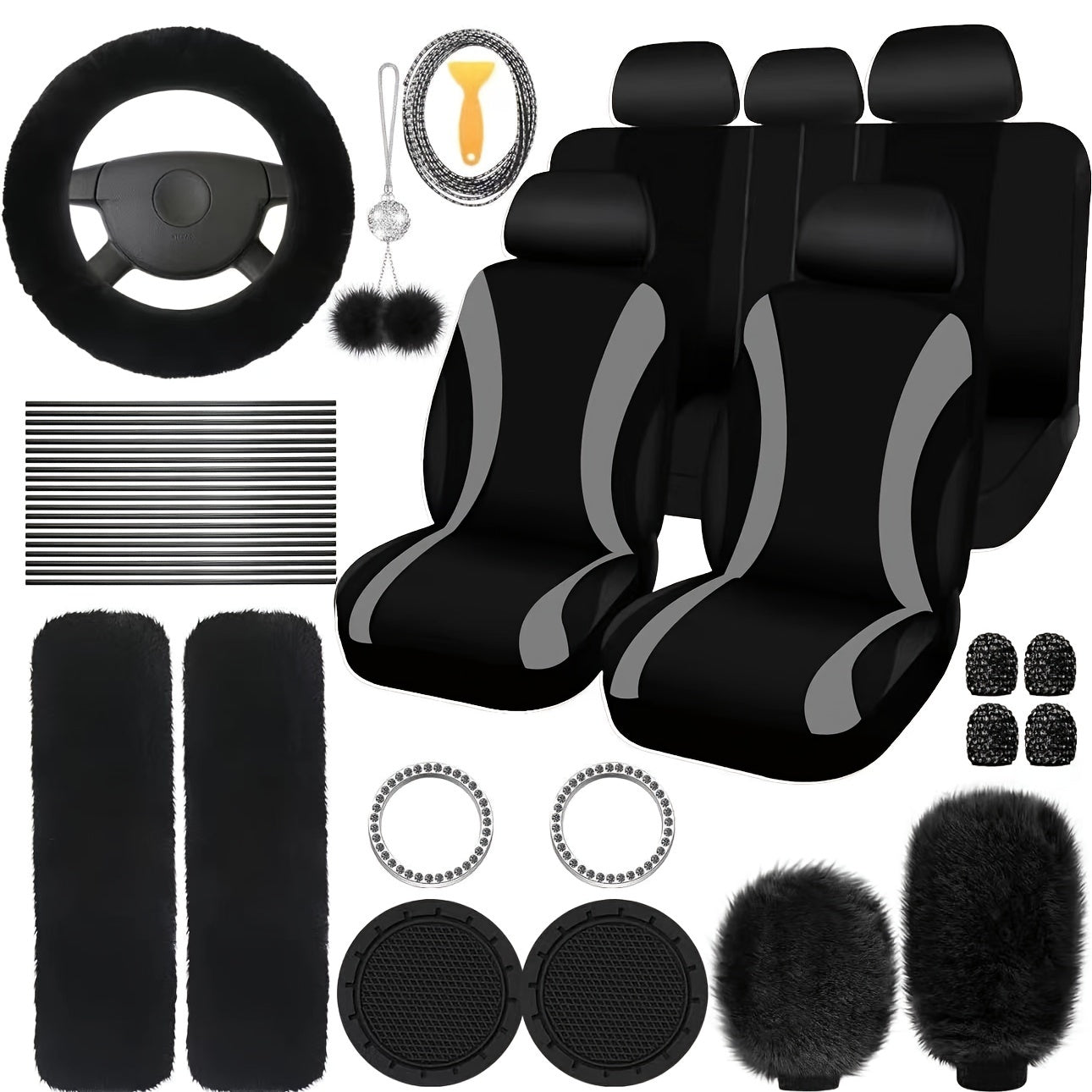 35pcs car seat set plush pendant steering wheel universal car accessories interior set - the perfect choice for fashionable ladies