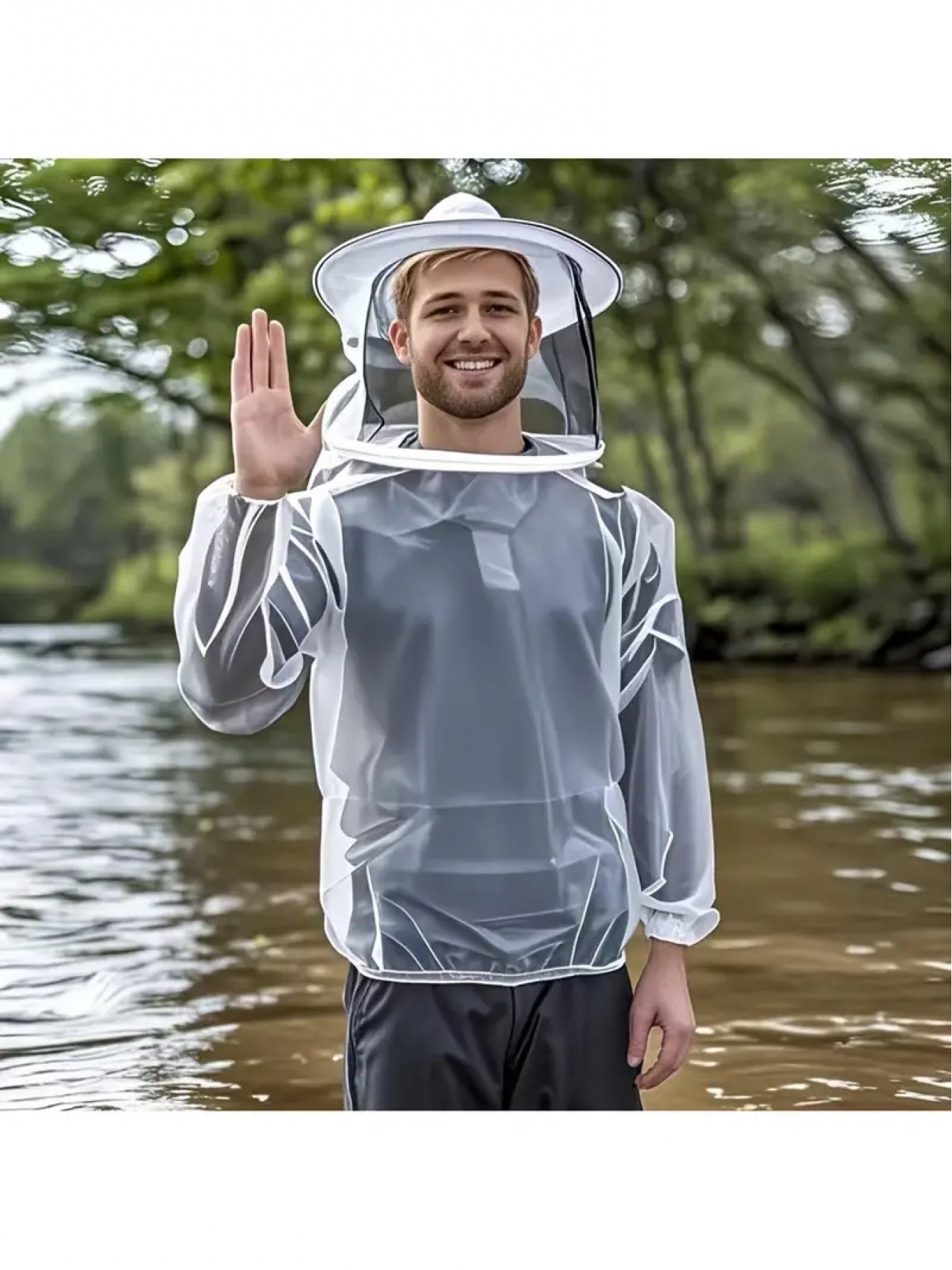 Outdoor Protection Lightweight Full Body White Mosquito Net Set, Top with Hat Design+pants+foldable, High-density Mesh Anti Small Mosquitoes, Suitable for Camping, Fishing, Hiking Essential, Farm Outdoor, Gardening Labor, Hik