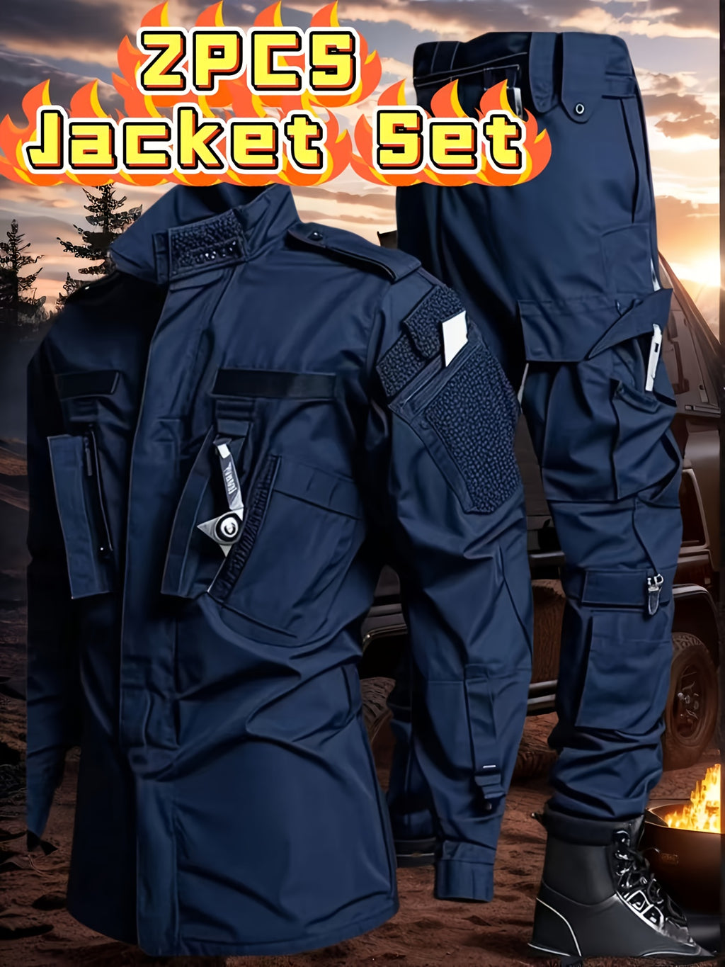 2-Pack Men'S Tactical Cargo Pants & Outdoor Jacket Set - Durable, Lightweight Ripstop Fabric, Slim Fit with Multiple Pockets for Hunting, Training, Hiking, Camping - All-Season Comfort, Hunting Gear, Camping Attire, Sporty St