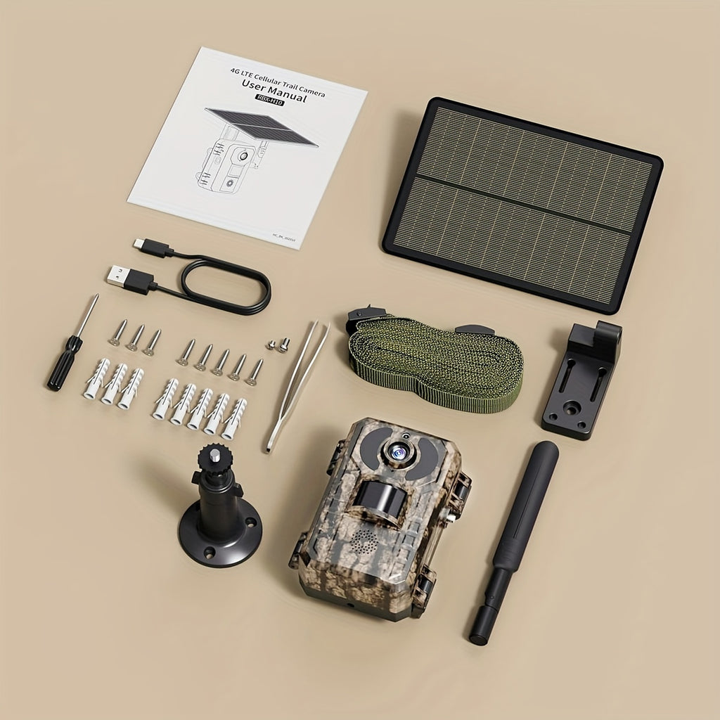 3pcs 4G LTE Cellular Trail Camera/2pcs 4G Camera/1pcs 4G Camera, With 2.7K Real-time View, Night Vision, Built-in SIM Card, Remote Phone Access, 0.2S Sports Activation, With Solar Panel, Suitable For Remote Areas Such As Moun