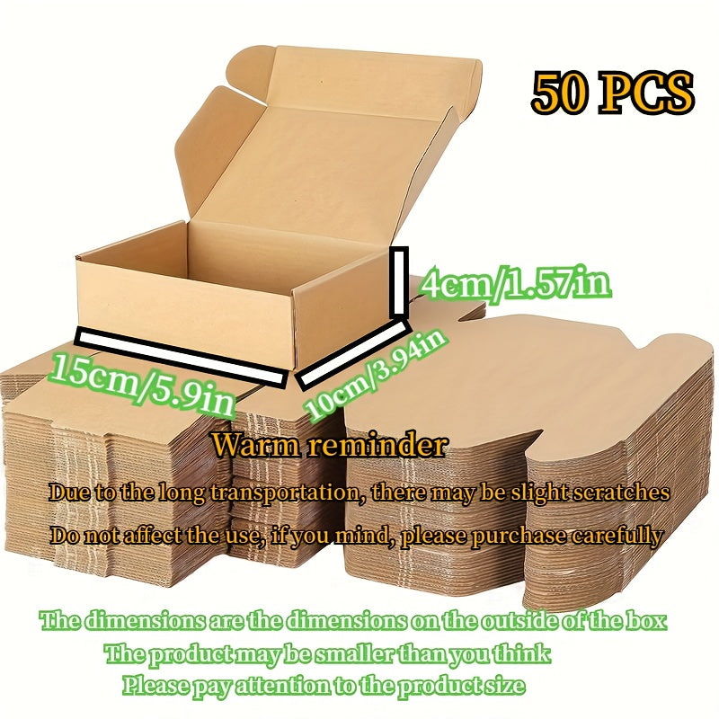 50pcs Brown Corrugated Mailer Boxes, 5.91x3.94x1.57inch, Triple Layer Extra Hard, Lid Included for Shipping Crafts, Electronics, Fragile Items - No Odor, Ideal for Small Businesses and Gift Packaging, Shipping Supplies | Neut