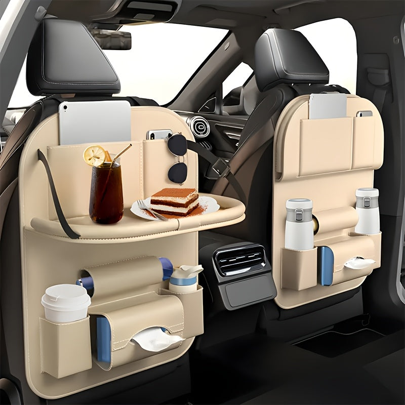 [Deluxe Car Organizer Kit] Premium Quality Deluxe Car Back Seat Organizer Kit | Foldable Dining Table, Kick Mats, Cup Holder, Tissue Box, Laptop Tray, Car Eating Tray & Umbrella Holder - Easy Install, Space-Saving for Family