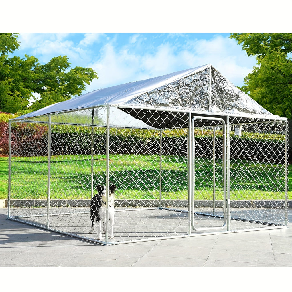 Dog Kennel Outdoor Large Dog House Outside with Waterproof Canopy, Heavy Duty Dog Playpen Galvanized Anti-Rust Dog Cage for Farm Backyard Garden (118'' L x 118'' W x 83'' H)