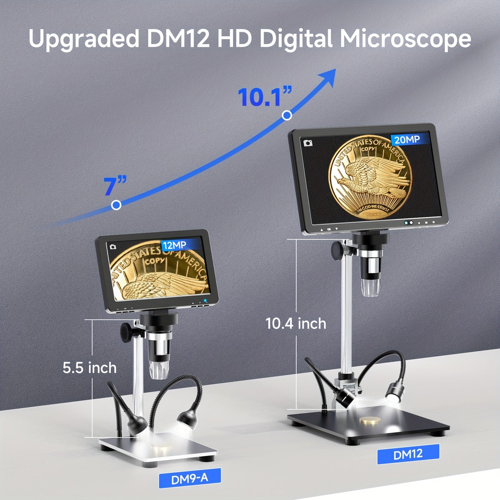 10.1'' Digital Microscope, 2000X Coin Microscope With IPS Screen, 20MP Soldering Microscope For Electronics With 10.4'' Longer Stand, PC View